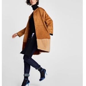 Zara Faux Suede‎ And Faux Fur Jacket